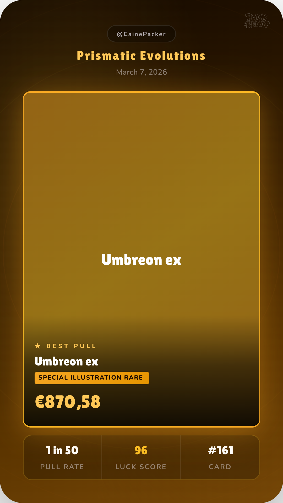 PackRecap Pull Card — Umbreon ex Special Illustration Rare